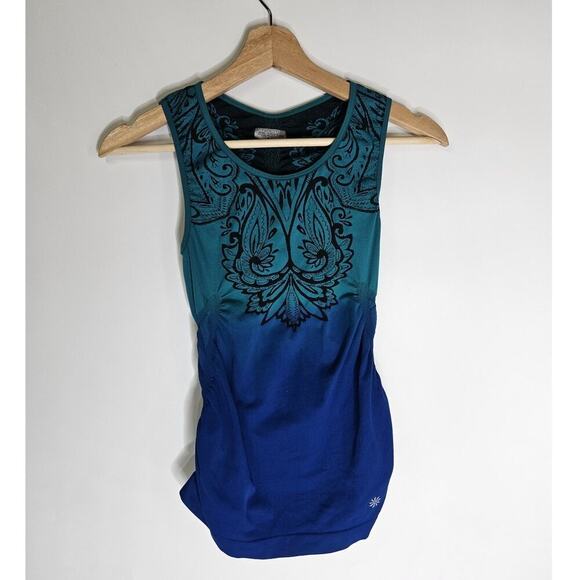 Athleta Women’s Blue Tank Ombré Dip Dye Size Small Rouched - Picture 1 of 3